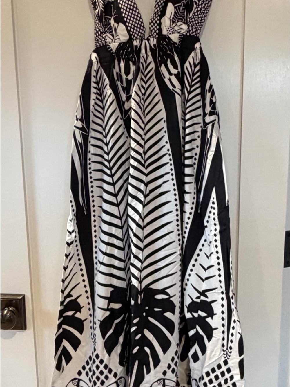 Farm Rio Tropical Black & White V-Neck Maxi Dress